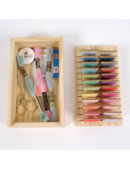 Scatola di stoccaggio con 24 cartelle in legno DMC