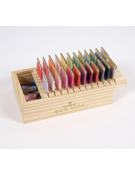 Scatola di stoccaggio con 24 cartelle in legno DMC