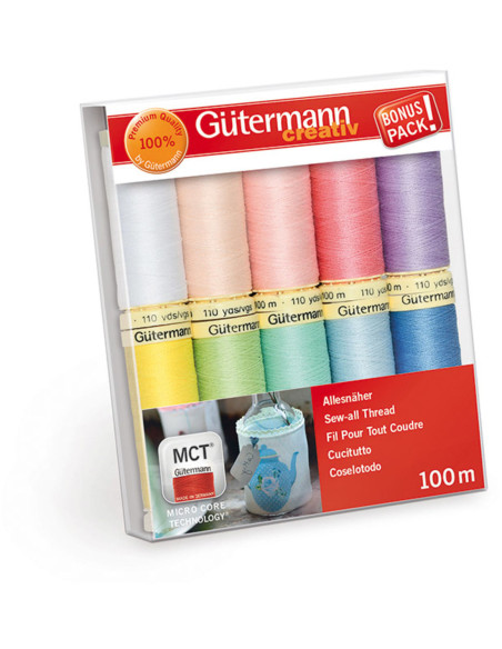 Set di 10 fili da cucito in poliestere Gütermann - Pastello