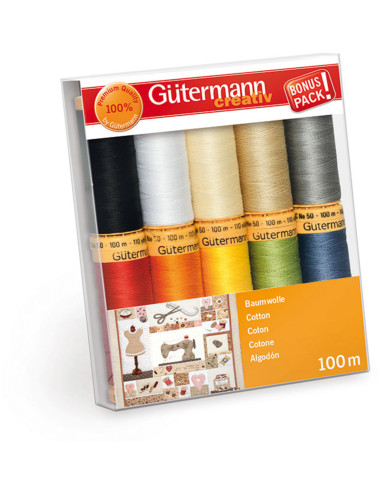 Set di 10 fili da cucito in cotone Gütermann