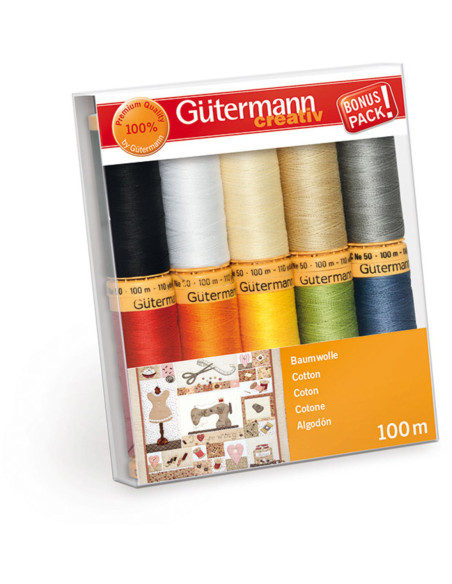 Set di 10 fili da cucito in cotone Gütermann