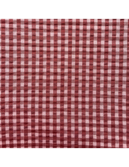 Tessuto Seersucker a quadri - Bordeaux e rosa tè