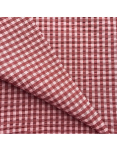 Tessuto Seersucker a quadri - Bordeaux e rosa tè