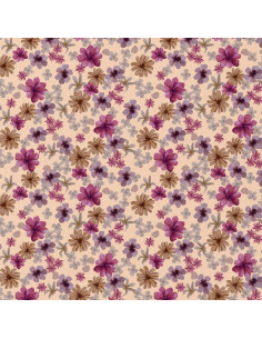 Tessuto popeline di cotone - Aster viola e pesca 2