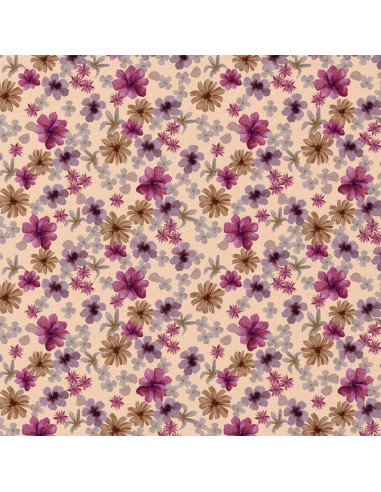 Tessuto popeline di cotone - Aster viola e pesca