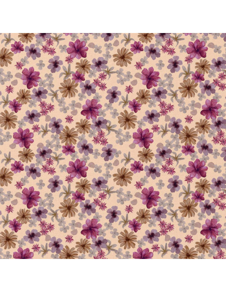 Tessuto popeline di cotone - Aster viola e pesca