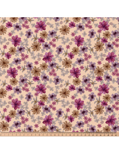 Tessuto popeline di cotone - Aster viola e pesca