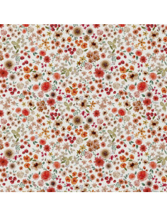 Tessuto popeline di cotone - Hortense écru e rosso 2