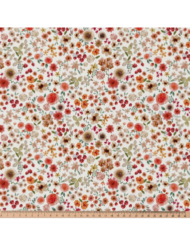 Tessuto popeline di cotone - Hortense écru e rosso