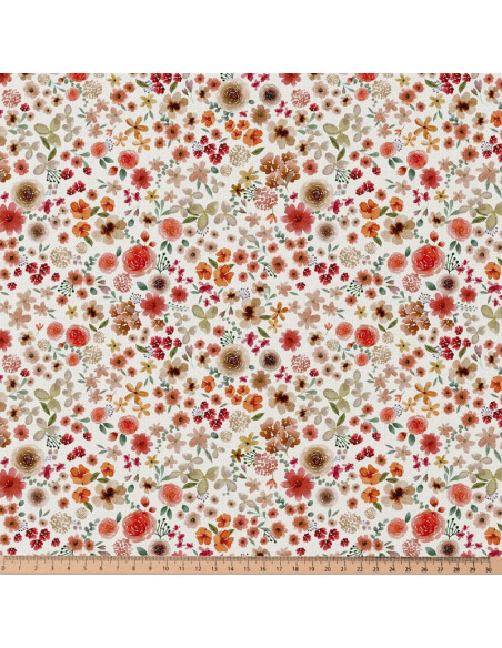 Tessuto popeline di cotone - Hortense écru e rosso