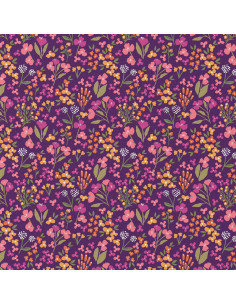Tessuto popeline di cotone - Bibury viola e giallo 2