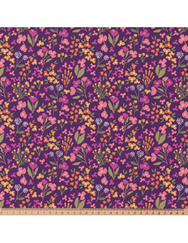 Tessuto popeline di cotone - Bibury viola e giallo