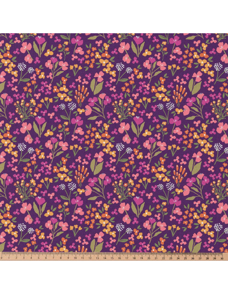 Tessuto popeline di cotone - Bibury viola e giallo