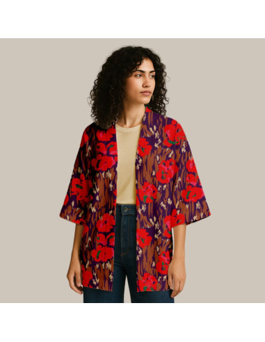 Tessuto viscosa - Amaya viola e rosso