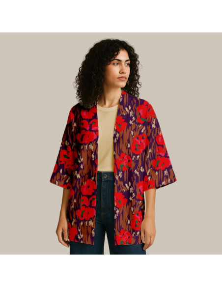 Tessuto viscosa - Amaya viola e rosso