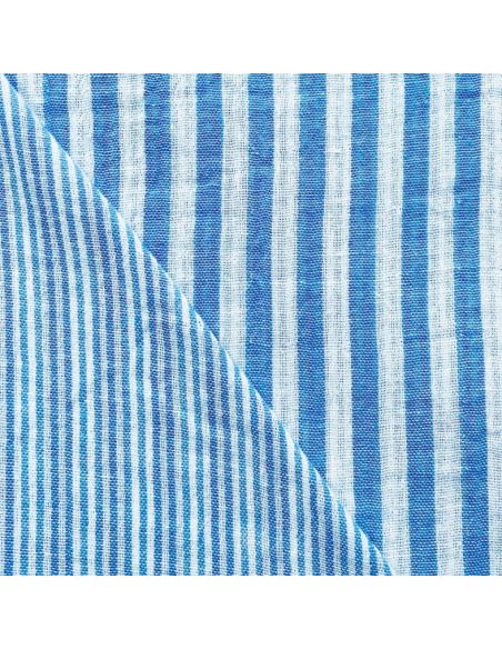 Tessuto doppia garza goffrata a righe - Azzurro e bianco sporco