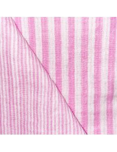Tessuto doppia garza goffrata a righe - Bubblegum e bianco sporco