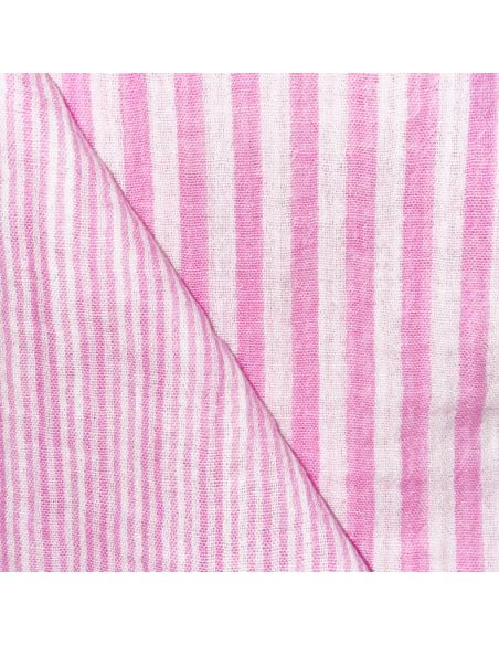Tessuto doppia garza goffrata a righe - Bubblegum e bianco sporco