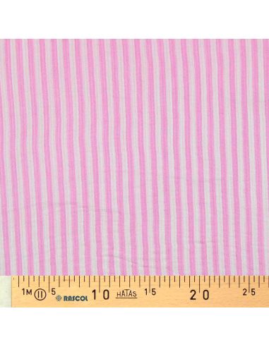 Tessuto doppia garza goffrata a righe - Bubblegum e bianco sporco