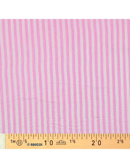 Tessuto doppia garza goffrata a righe - Bubblegum e bianco sporco
