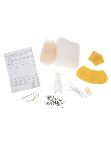 Kit per infeltrimento ad ago - Topo con bouquet di fiori