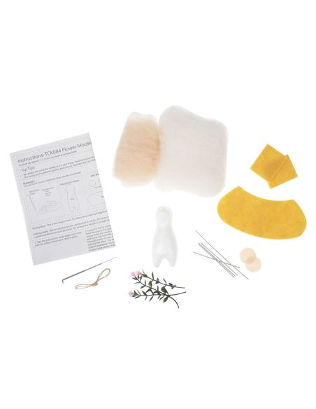 Kit per infeltrimento ad ago - Topo con bouquet di fiori