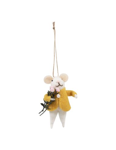 Kit per infeltrimento ad ago - Topo con bouquet di fiori