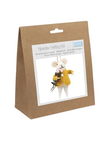 Kit per infeltrimento ad ago - Topo con bouquet di fiori