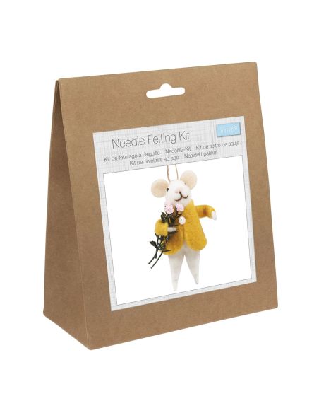 Kit per infeltrimento ad ago - Topo con bouquet di fiori