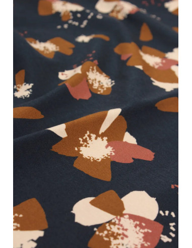 Tessuto jersey di cotone Anémona Blu inchiostro - Églantine & Zoé
