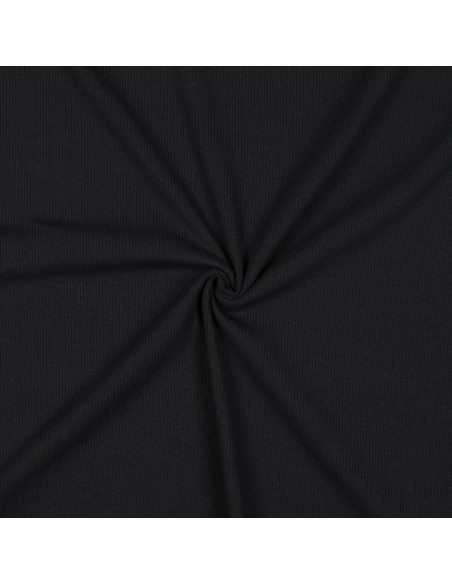 Tessuto jersey di cotone a maglia fine a coste - Nero