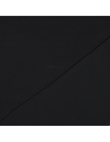 Tessuto jersey di cotone a maglia fine a coste - Nero