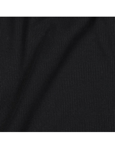 Tessuto jersey di cotone a maglia fine a coste - Nero