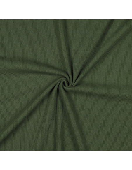 Tessuto jersey di cotone a maglia fine a coste - Verde scuro