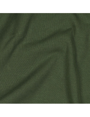 Tessuto jersey di cotone a maglia fine a coste - Verde scuro
