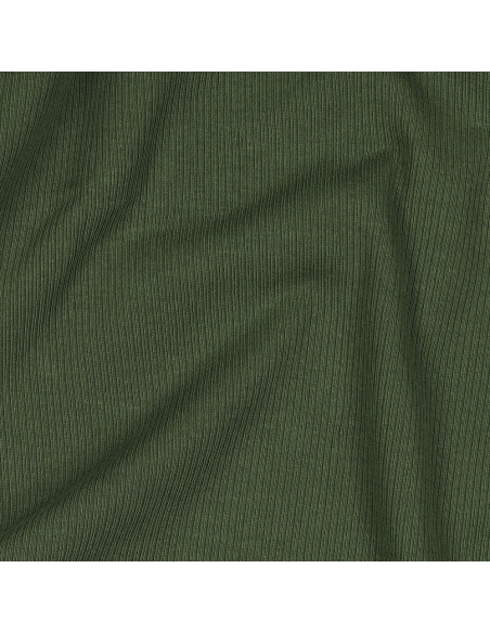 Tessuto jersey di cotone a maglia fine a coste - Verde scuro