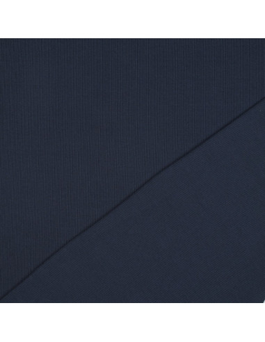 Tessuto jersey di cotone a maglia fine a coste - Blu navy