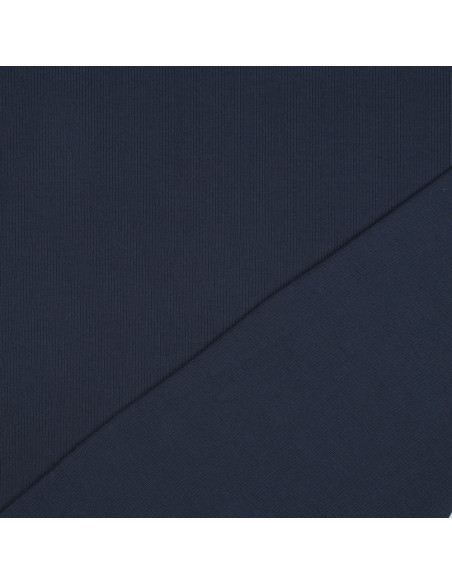 Tessuto jersey di cotone a maglia fine a coste - Blu navy