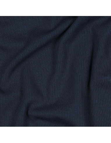 Tessuto jersey di cotone a maglia fine a coste - Blu navy