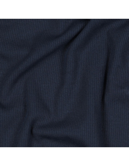 Tessuto jersey di cotone a maglia fine a coste - Blu navy
