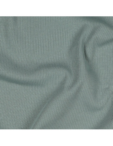 Tessuto jersey di cotone a maglia fine a coste - Verde grigio