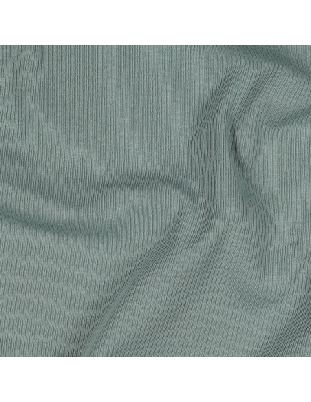 Tessuto jersey di cotone a maglia fine a coste - Verde grigio