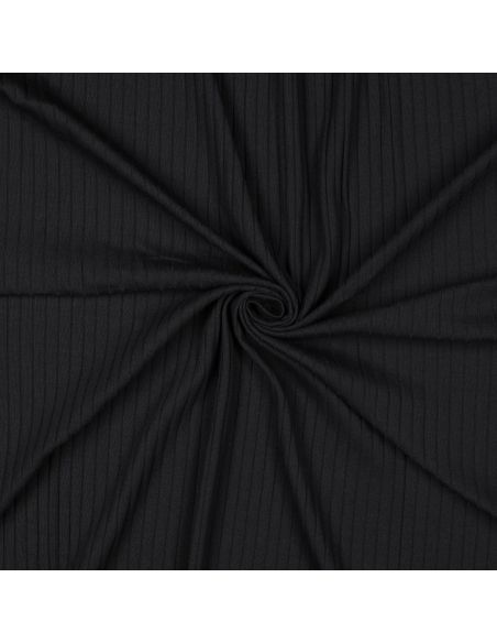 Tessuto jersey di cotone leggero a coste - Nero