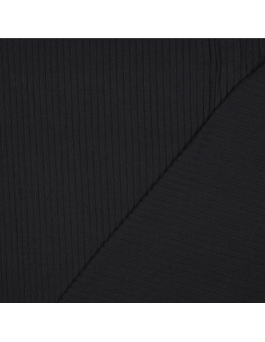 Tessuto jersey di cotone leggero a coste - Nero
