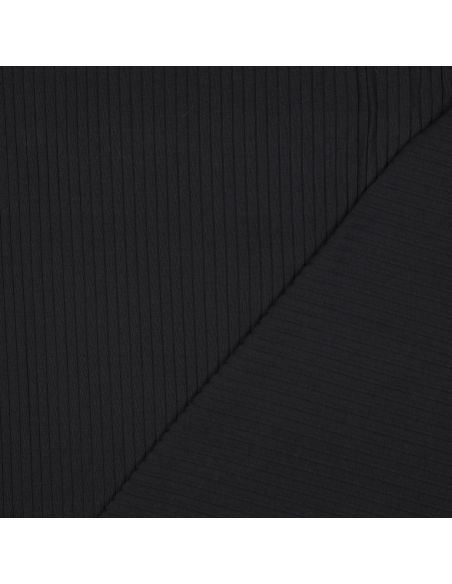 Tessuto jersey di cotone leggero a coste - Nero