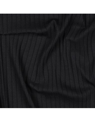 Tessuto jersey di cotone leggero a coste - Nero