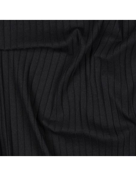 Tessuto jersey di cotone leggero a coste - Nero