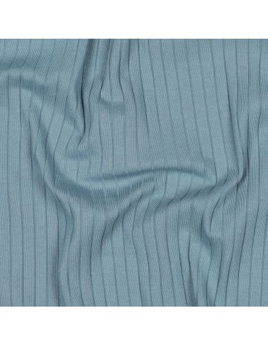 Tessuto jersey di cotone leggero a coste - Blu jeans