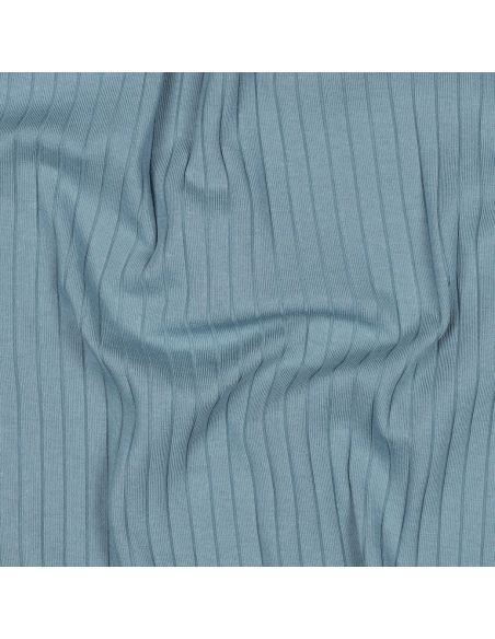 Tessuto jersey di cotone leggero a coste - Blu jeans