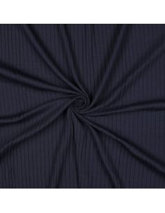 Tessuto jersey di cotone leggero a coste - Blu marino